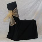 Square Back Chair - Black Chair Cover with Gold Bow 