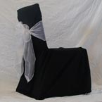 Square Back Chair - Black Chair Cover   with White Bow