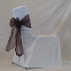 Square Back Chair - White Chair Cover with Brown Bow 