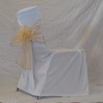 Square Back Chair - White Chair Cover with Gold Bow 