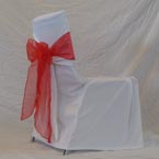 Square Back Chair - White Chair Cover with Red Bow 