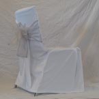 Square Back Chair - White Chair Cover with Silver Bow 