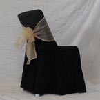  White Folding Chair - Black Chair Cover with Gold Bow 