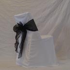  White Folding Chair - White Chair Cover with Black Bow 